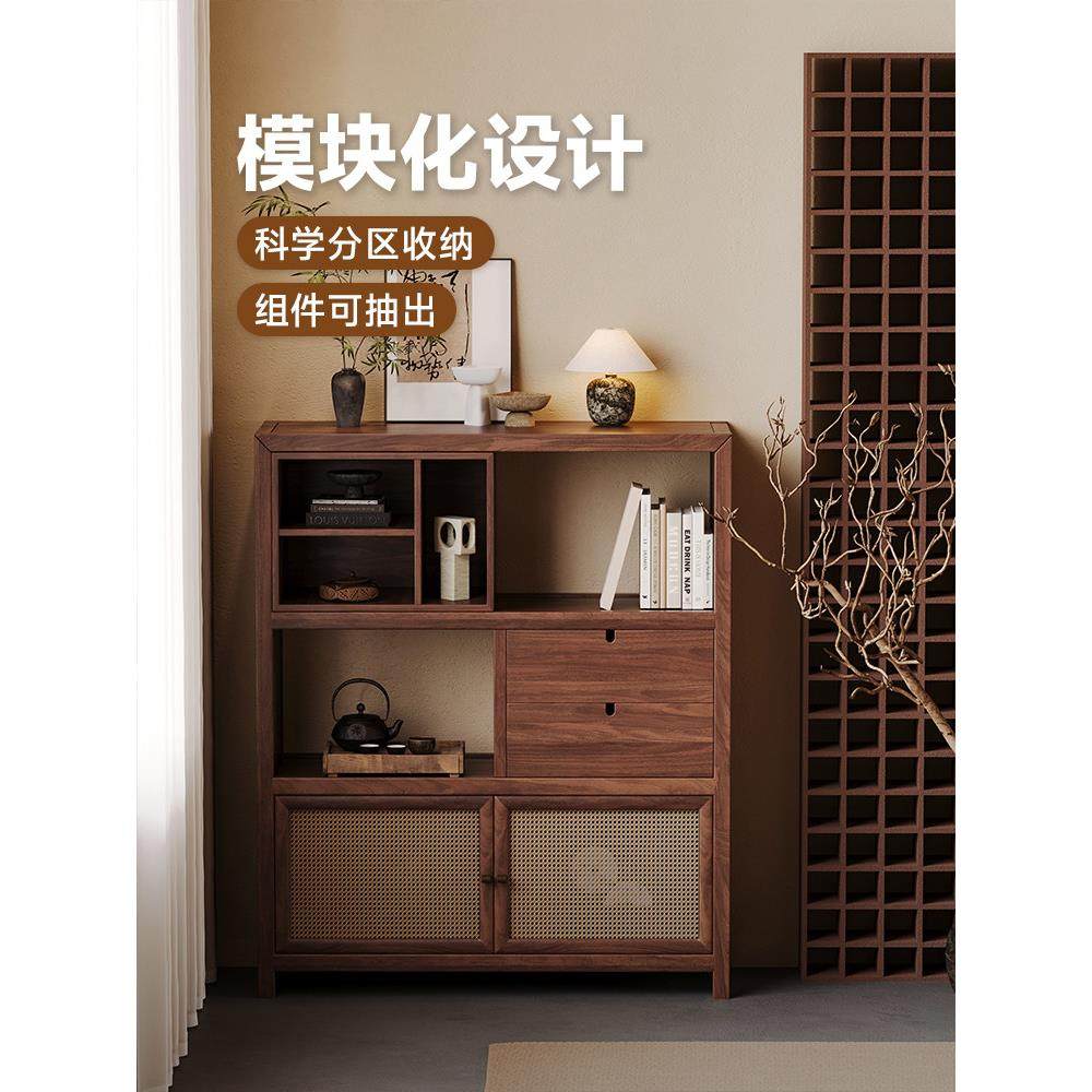 费洛可实木宋代美学边柜家用客厅卧室书房新中式斗柜带抽屉展示柜,淘宝优惠券,粉丝福利购,淘宝优惠卷