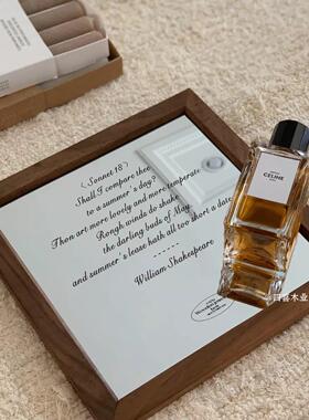 黑胡桃木质装饰英文镜子摆件质感桌面化妆镜质感复古拍照道具简约