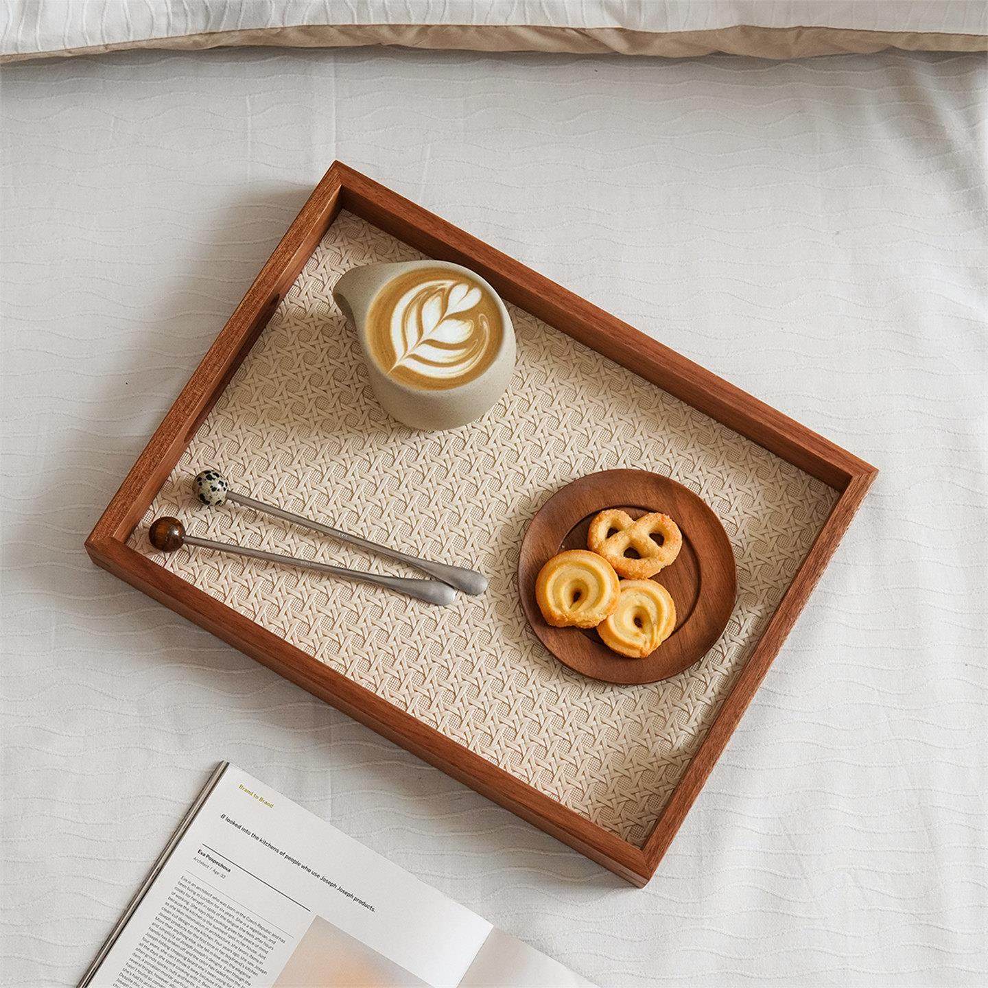 CMYD中式复古木框把手香薰托盘藤编纹玄关钥匙收纳盘桌面摆件送礼,淘宝优惠券,粉丝福利购,淘宝优惠卷