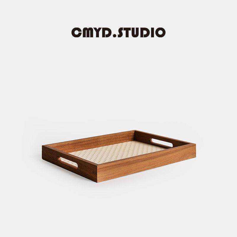 CMYD中式复古木框把手香薰托盘藤编纹玄关钥匙收纳盘桌面摆件送礼,淘宝优惠券,粉丝福利购,淘宝优惠卷