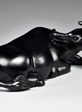 黑牛摆件实木雕刻十二生肖黑色卧牛水牛吉祥物客厅补角装饰工艺礼