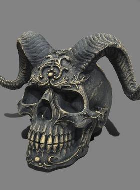 羊角骷髅头黑暗哥特式风格朋克风撒旦雕塑工艺摆件鬼屋密室头雕像