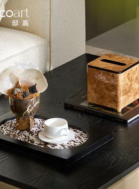 样板房小众风设计感摆件高颜值茶几香薰托盘纸巾盒覆古装饰品搭配