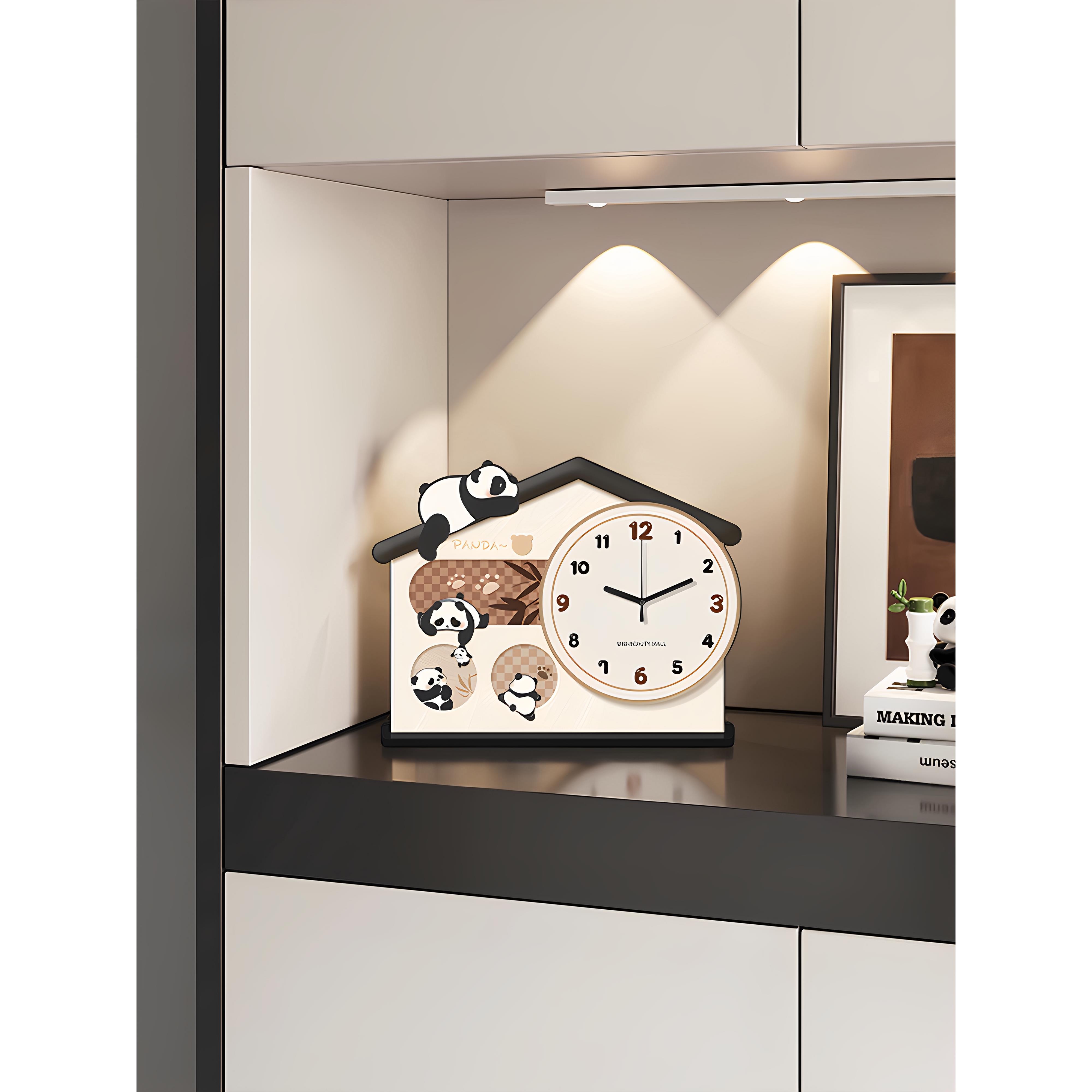 暖居熊猫桌面时钟摆台式创意台钟座钟高级感客厅装饰品钟表小摆件 - 图3