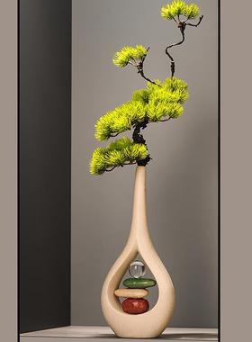 现代新中式高级陶瓷细长高花瓶入户玄关摆件客厅迎客松花艺装饰品