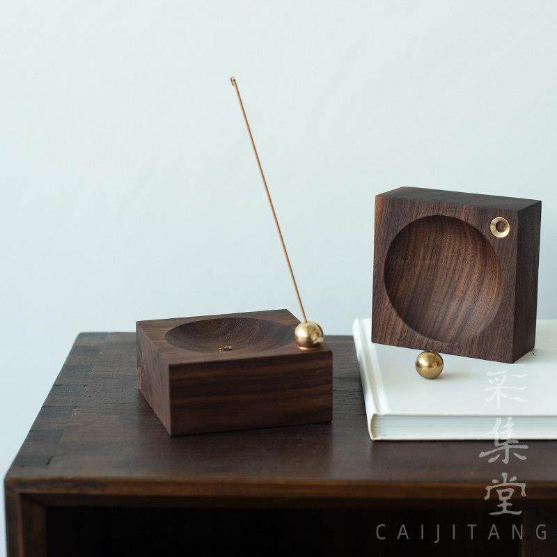 彩集堂 简约方圆线香插 创意整木黑胡桃实木纯铜香托香炉熏香底座,淘宝优惠券,粉丝福利购,淘宝优惠卷