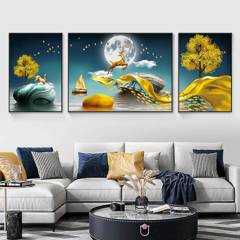 5d钻石画2025年三联画客厅发财鹿麋鹿风景点钻十字绣发财树钻石绣,淘宝优惠券,粉丝福利购,淘宝优惠卷