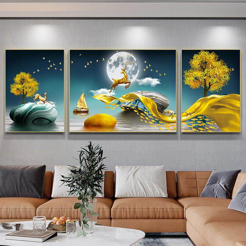 5d钻石画2025年三联画客厅发财鹿麋鹿风景点钻十字绣发财树钻石绣,淘宝优惠券,粉丝福利购,淘宝优惠卷