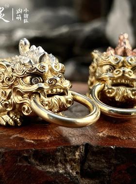 黄铜小貔貅青炙手把件全纯铜招财小号皮丘挂件国潮原创包挂钥匙扣