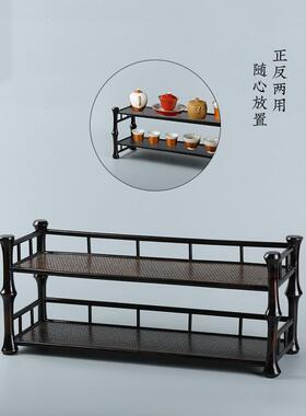 全新中国风纯手工竹茶棚双层杯架桌面薄谷架茶具收纳架多功能收纳