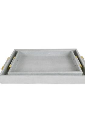 新古典样板房现代客厅茶几餐厅长方形皮托盘收纳摆件茶盘饰品果盘