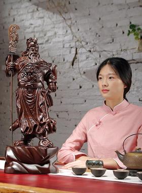 黑檀木雕刻关公像摆件大号财神爷家居公司装饰红木工艺品开业送礼