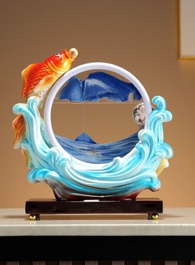 年年有余鱼流沙画摆件家居客厅酒柜玄关装饰品办公室乔迁开业礼物