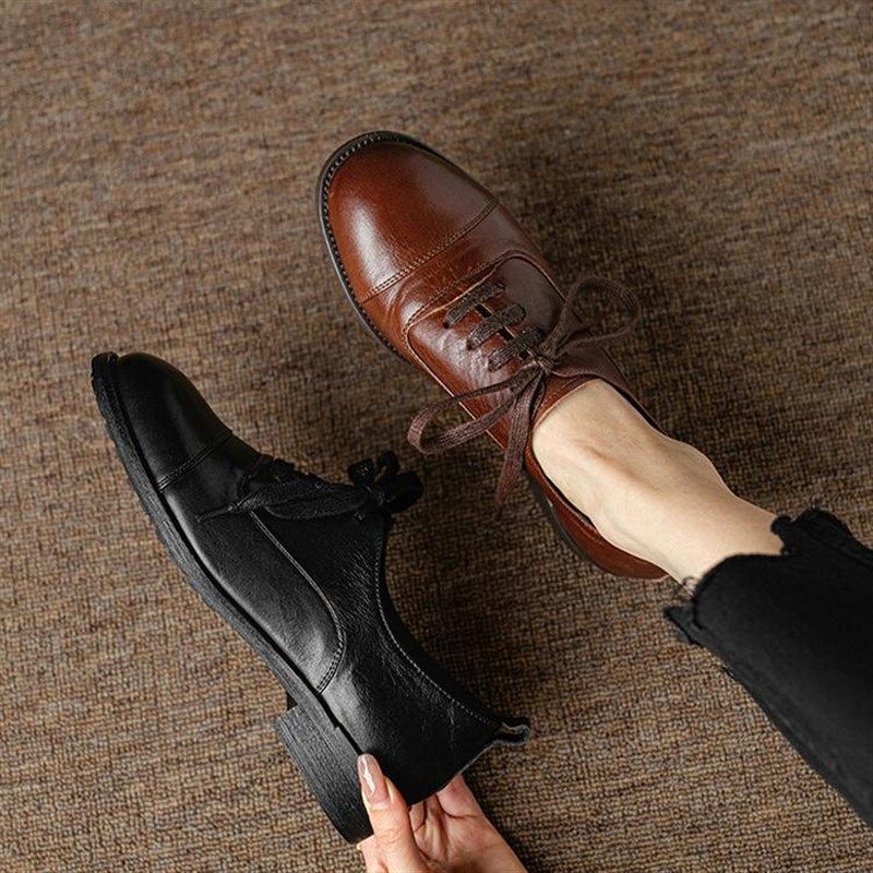 原野定制德比鞋复古英伦风系带深口小皮鞋女粗跟低跟圆头舒适单鞋,淘宝优惠券,粉丝福利购,淘宝优惠卷