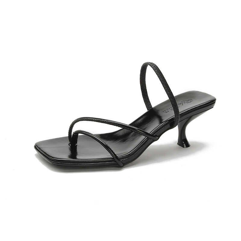 羊皮版~法式方头夹趾凉鞋女2024年夏气质小猫跟半拖真皮细带凉鞋,淘宝优惠券,粉丝福利购,淘宝优惠卷
