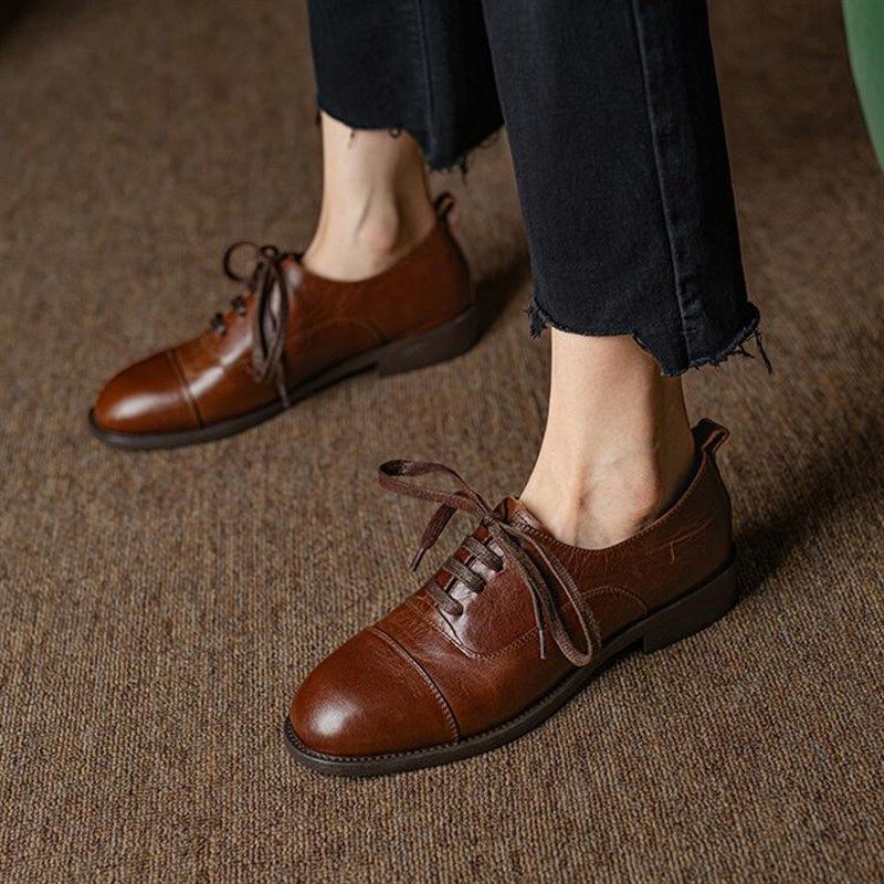 原野定制德比鞋复古英伦风系带深口小皮鞋女粗跟低跟圆头舒适单鞋,淘宝优惠券,粉丝福利购,淘宝优惠卷