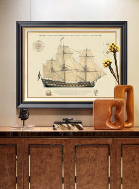 网红复古美式客厅书房玄关挂画世界航海图墙画壁画装饰画办公室背