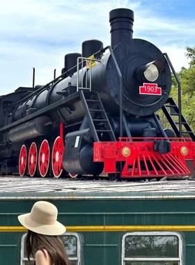 大型绿皮复古火车头车厢模型景区公园商场蒸汽车装饰合影美陈道具