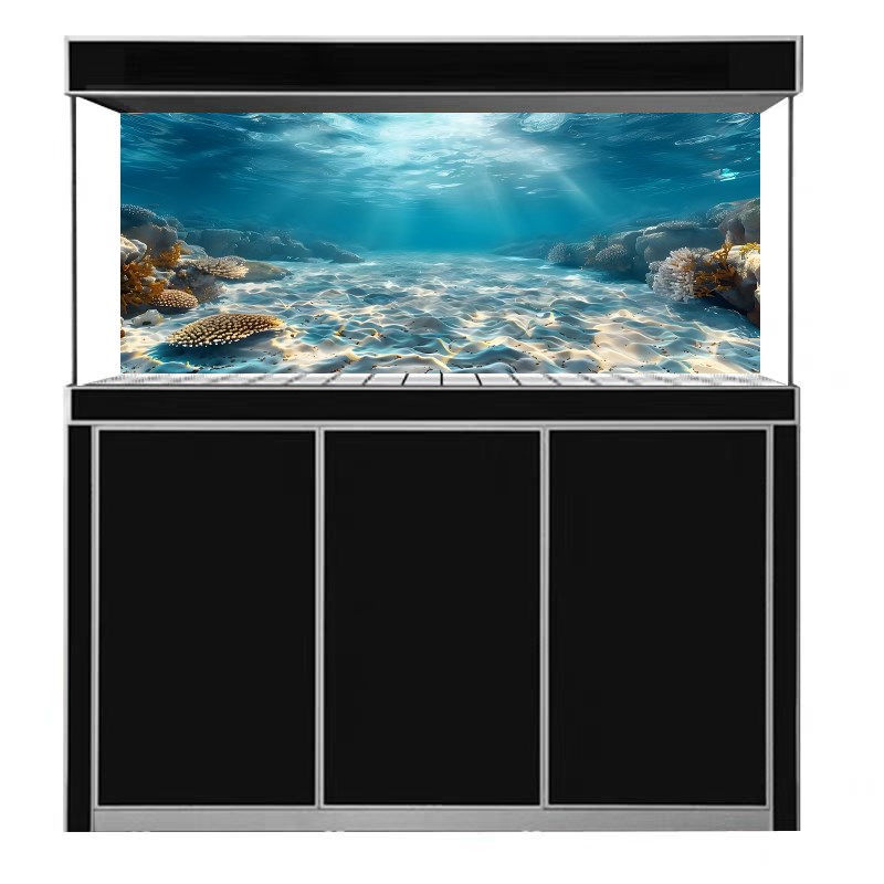 鱼缸背景贴纸高清图定制新款立体画阳光海底水族箱不透光自粘贴5d - 图3