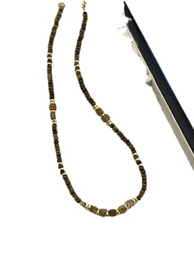 复古美拉德风金色虎眼石串珠项链女百搭高级感气质甜酷小众锁骨链