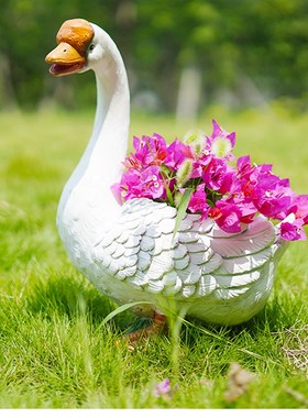 卡通摆件天鹅花盆景观假的塑料庭院白灰鹅鸭花缸别墅阳台装饰摆设