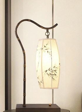 新中式落地灯复古客厅茶室t灯具手绘竹节卧室书房立式钓鱼灯中古
