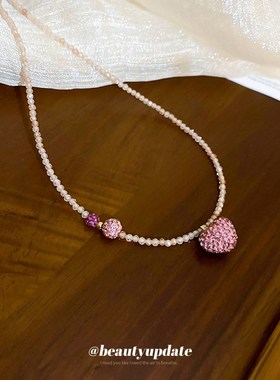 镶钻人造水晶款爱心吊坠项链韩系甜美设计锁骨链颈链小众简约项饰