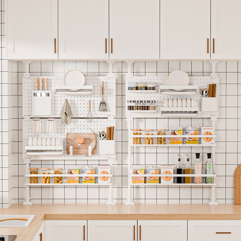 Floor-to-ceiling kitchen shelf hole board multi-functional punch-free cabinet L cabinet under sink window sill dish draining