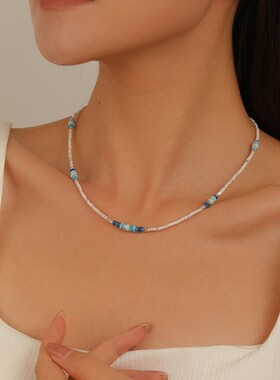 法式轻奢手工算盘珠水晶串珠项链女百搭高级感简约气质精致锁骨链