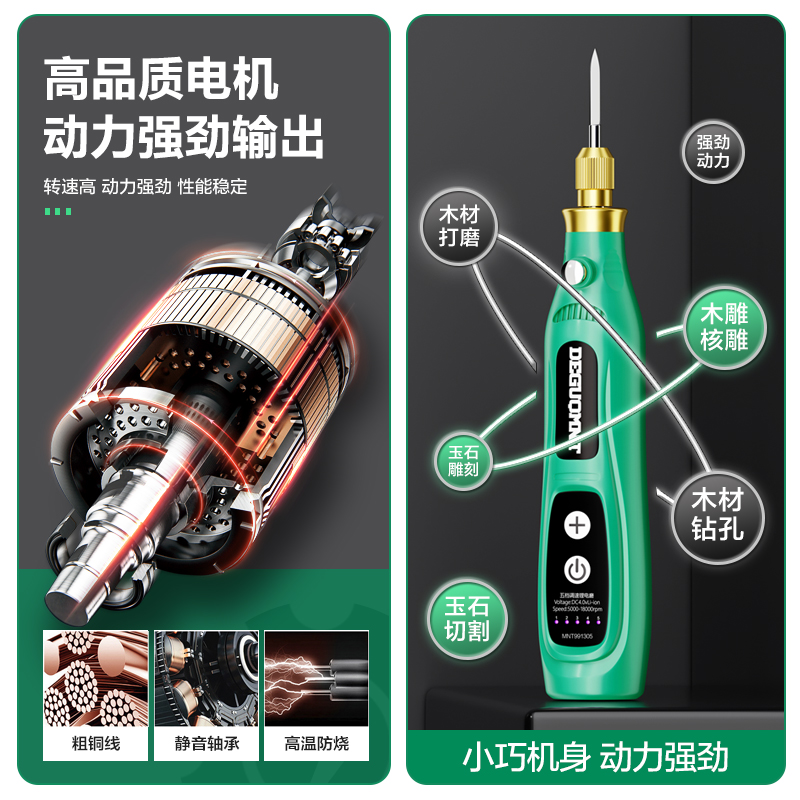 美耐特充电电磨机手持小型打磨机抛光神器玉石木雕刻工具迷你电钻 - 图3