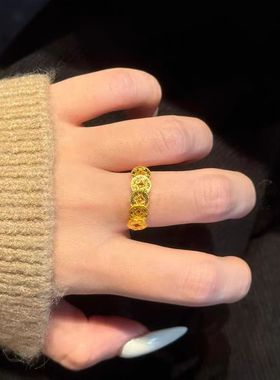 5G黄金钱币戒指女999足金招财进宝活口食指戒纯金