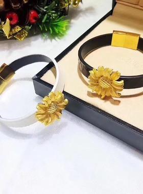 黄金向日葵手链3D硬金太阳花手串999足金手表链女款时尚珠宝首饰