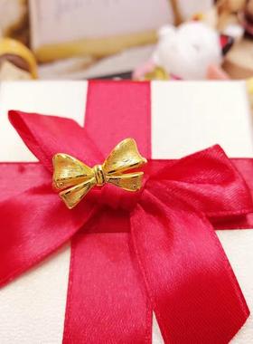 3D硬金黄金蝴蝶结戒指999足金时尚女款拉丝麻花戒指指环尾戒