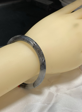 54.5圆条国风系列水墨丹青 天然缅甸翡翠冰乌鸡手镯特色玉镯