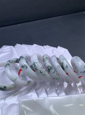 微瑕 59-60大圈口宽版飘花翡翠手镯飘翠玉镯天然缅甸翡翠a货