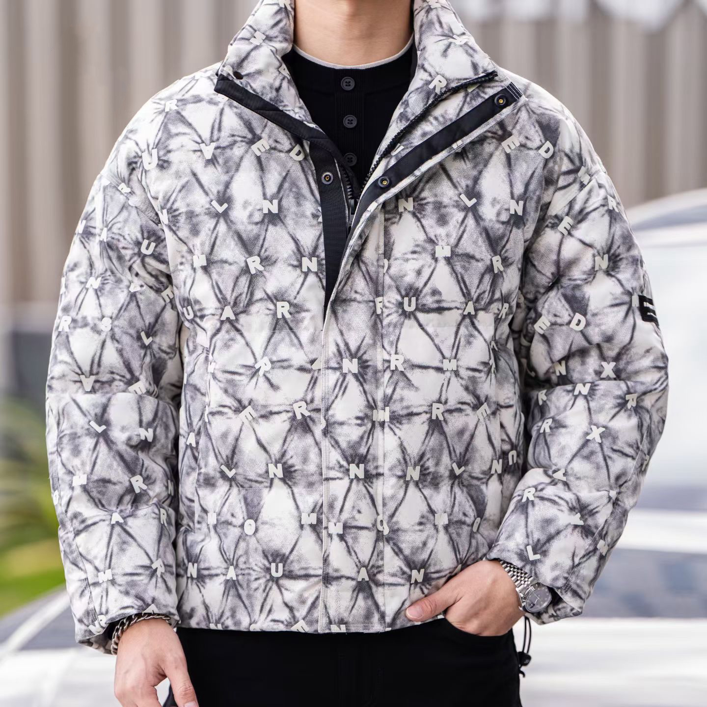 JF潮牌立领加厚羽绒服2025冬季新品欧货字母印花修身时尚休闲A962 - 图3