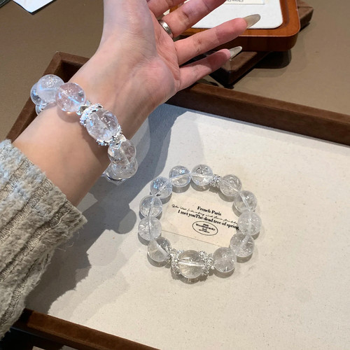 天然白阿塞水晶白水晶爆闪水晶清冷高级感简约原创设计彩虹手串女 - 图3