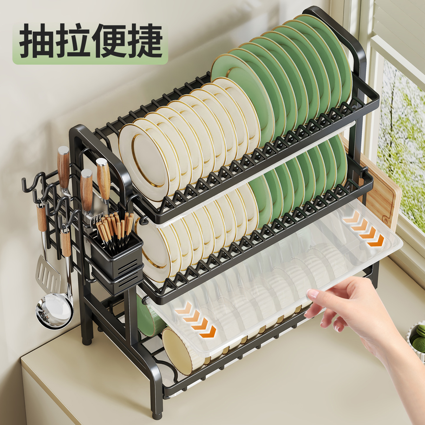厨房碗碟收纳架碗架沥水架家用多功能碗盘筷子勺子刀叉漏勺收纳盒 - 图2
