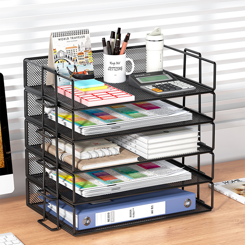 办公室工位桌面书籍文具档案分层收纳置物架文件杂物收纳架台面书架办公用品文件整理架桌上多层大容量储物架 - 图1