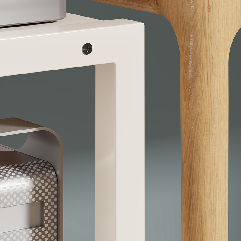 Floor-standing computer rack under desk