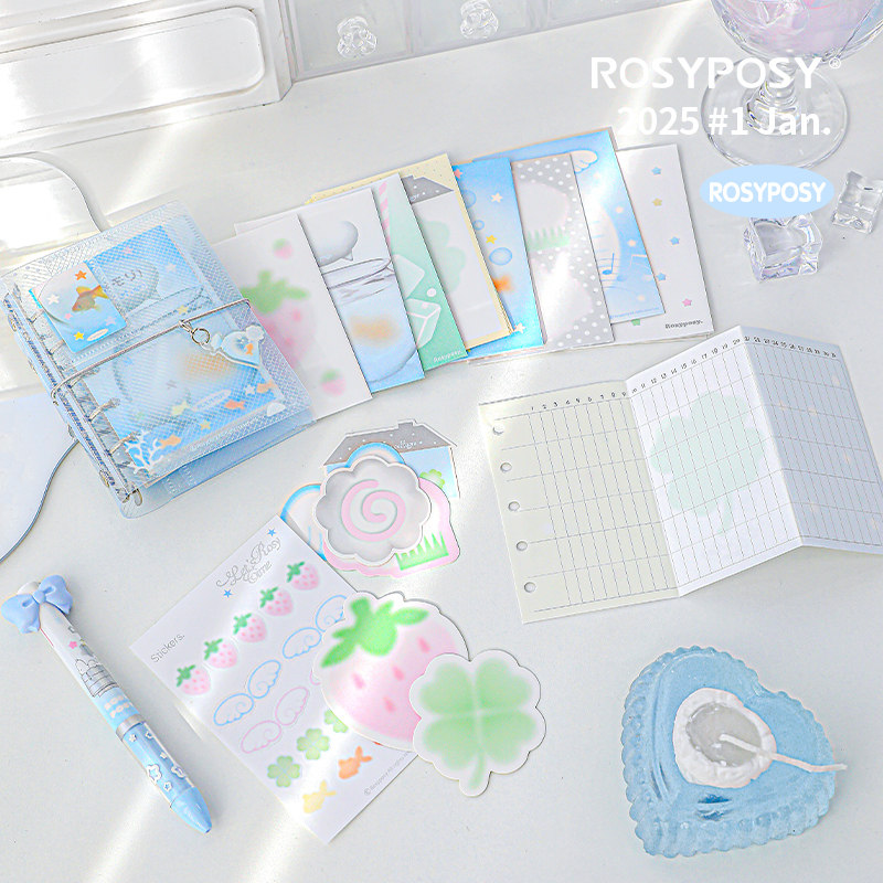 「四叶草三折M5！透明斜纹」Rosyposy柔设mini活页手帐本韩迷你韩,淘宝优惠券,粉丝福利购,淘宝优惠卷