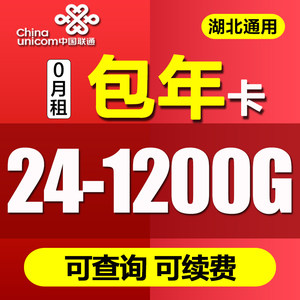 湖北联通纯流量卡1200G流量包年卡0月租手机卡不限速纯流量上网卡