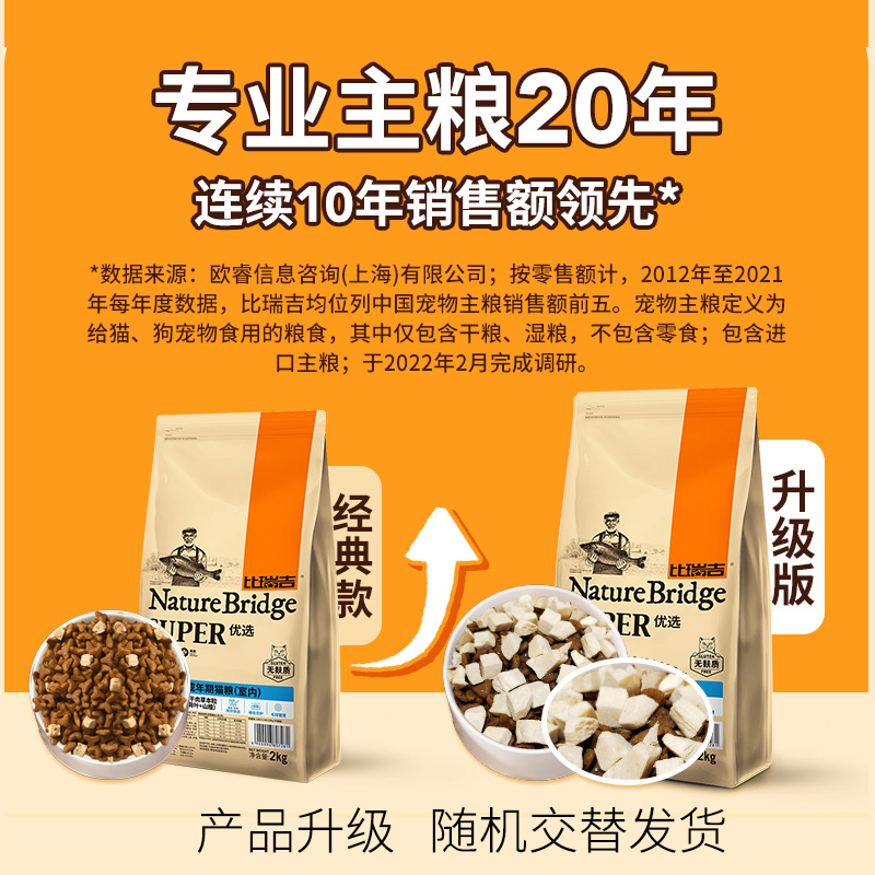 比瑞吉猫粮室内全价成猫粮2kg宠物主粮4斤干粮猫食缓解黑下巴低油