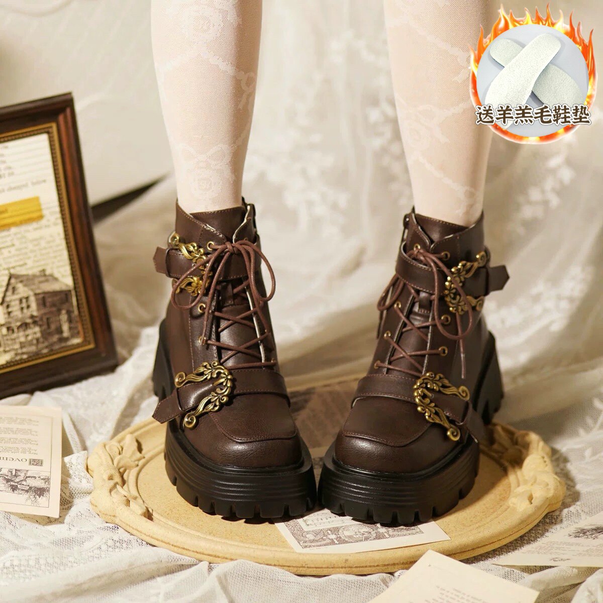 马丁靴女风琴骑士桃小坞原创复古国风秋冬短靴厚底学院风学生现货,淘宝优惠券,粉丝福利购,淘宝优惠卷