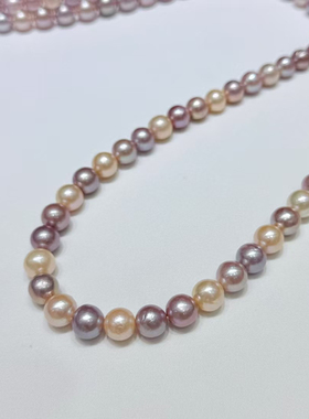 母亲节炫彩混色天然淡水珍珠项链女轻奢高级感糖果色珍珠颈链