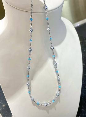 日本海水珍珠绿松石纯银锁骨项链