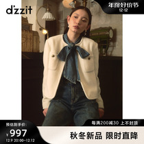 dzzit地素毛呢外套2023冬新款千金风梭织类夹克立体包边设计女