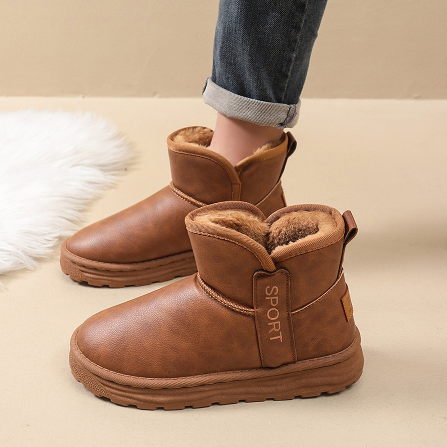 男士冬款加绒雪地靴东北防水保暖男鞋户外棉靴防水加厚皮面短筒靴,淘宝优惠券,粉丝福利购,淘宝优惠卷