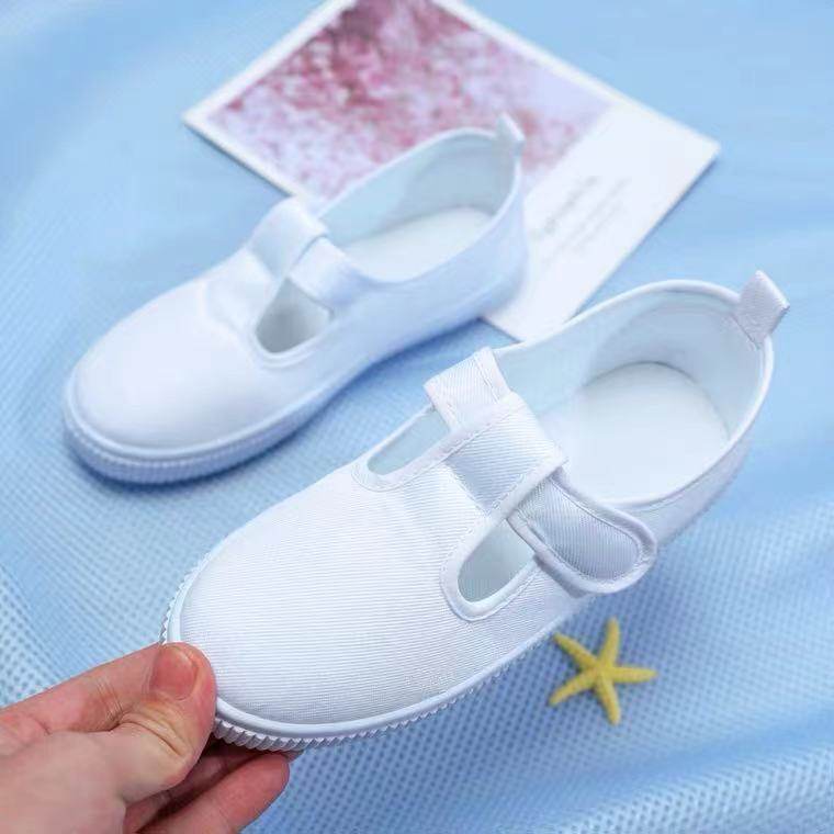 儿童小白鞋 白布鞋学生鞋幼儿园男童女童室内纯白鞋帆布鞋表演鞋