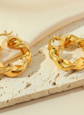 GANEMLY 316L Stainless Steel Gold Color Twisted Hoop